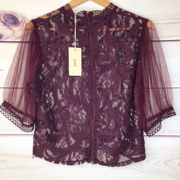 Peach Lace Plum Cropped Blouse NWT - Picture 2 of 8